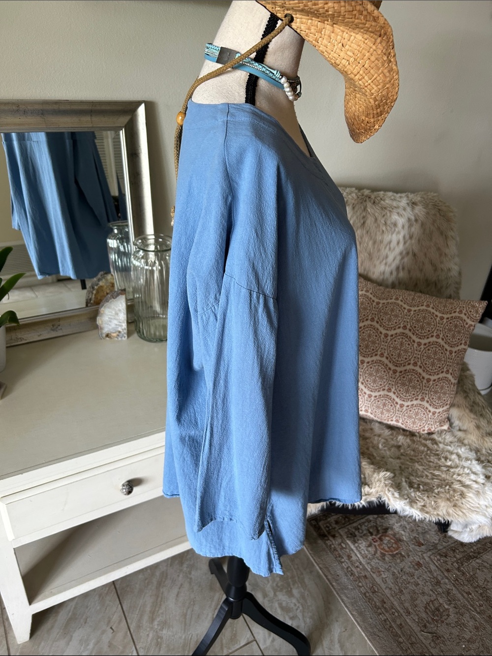 Focus casual life 100% cotton blue XL lagenlook coastal Boho Beachy tunic top - Picture 8 of 12